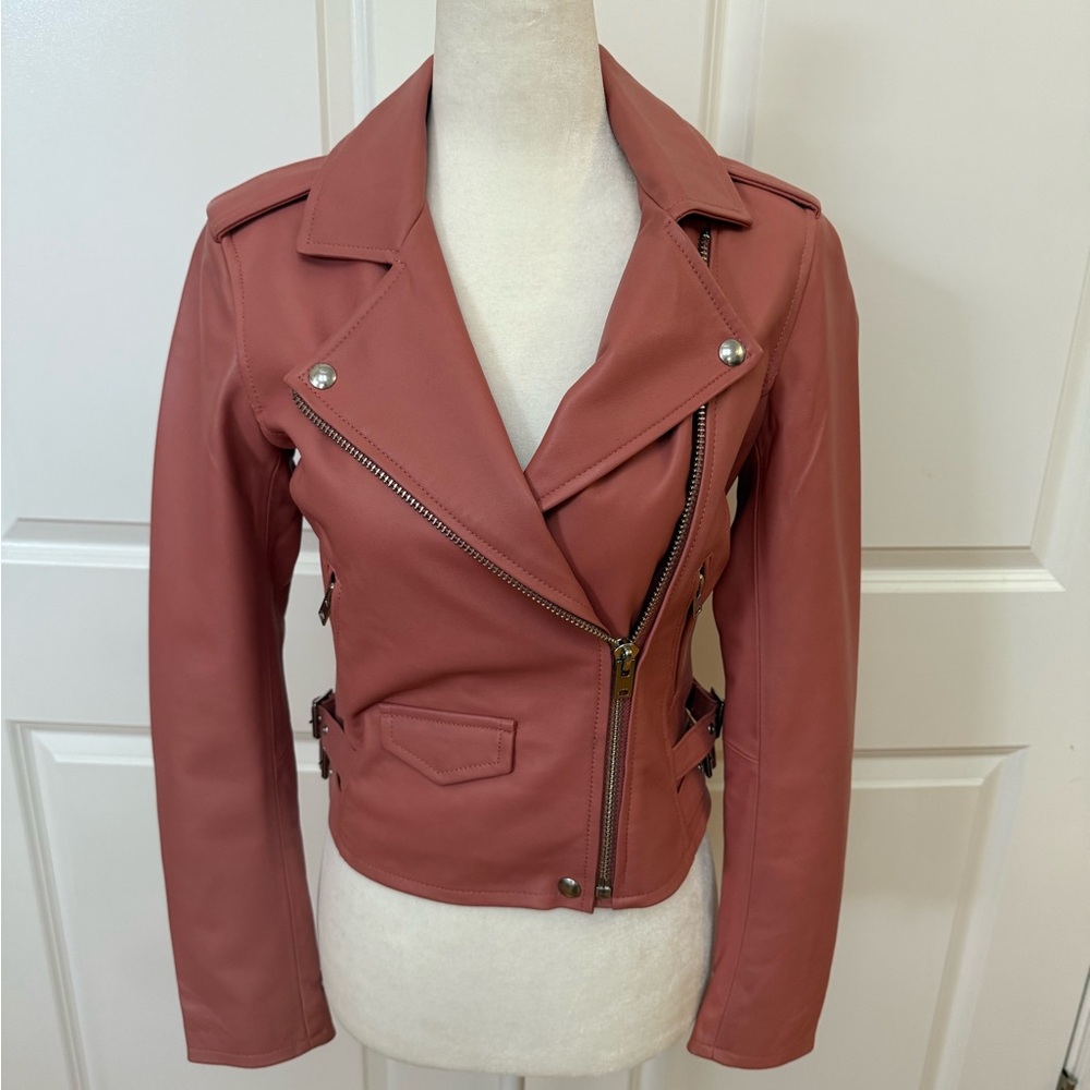 IRO Ashville Biker Leather Jacket – Blush Pink (100% Lambskin)